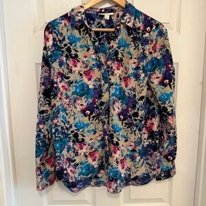 Like New Dana Buchman Multicolor Floral Button Up Blouse